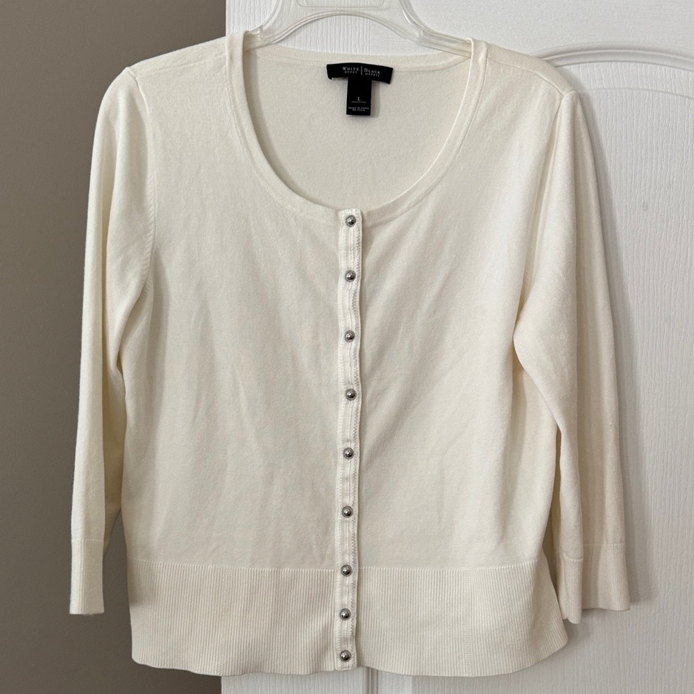 White House Cute Black Market Ivory Button-Front Sweater - Picture 2 of 8